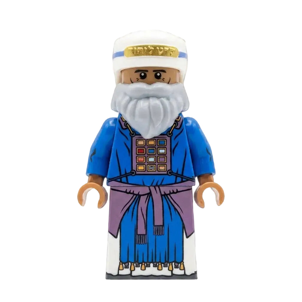 High Priest Aaron Bible minifigure printed on genuine LEGO-compatible parts, in blue ephod and breastplate